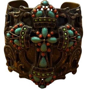 Sweet Romance huge bangle cross hammered copper bracelet